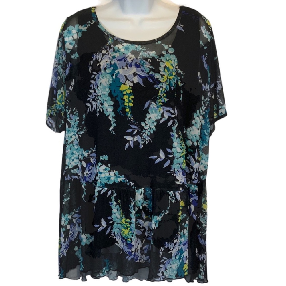Worthington high/low floral babydoll top NWT
